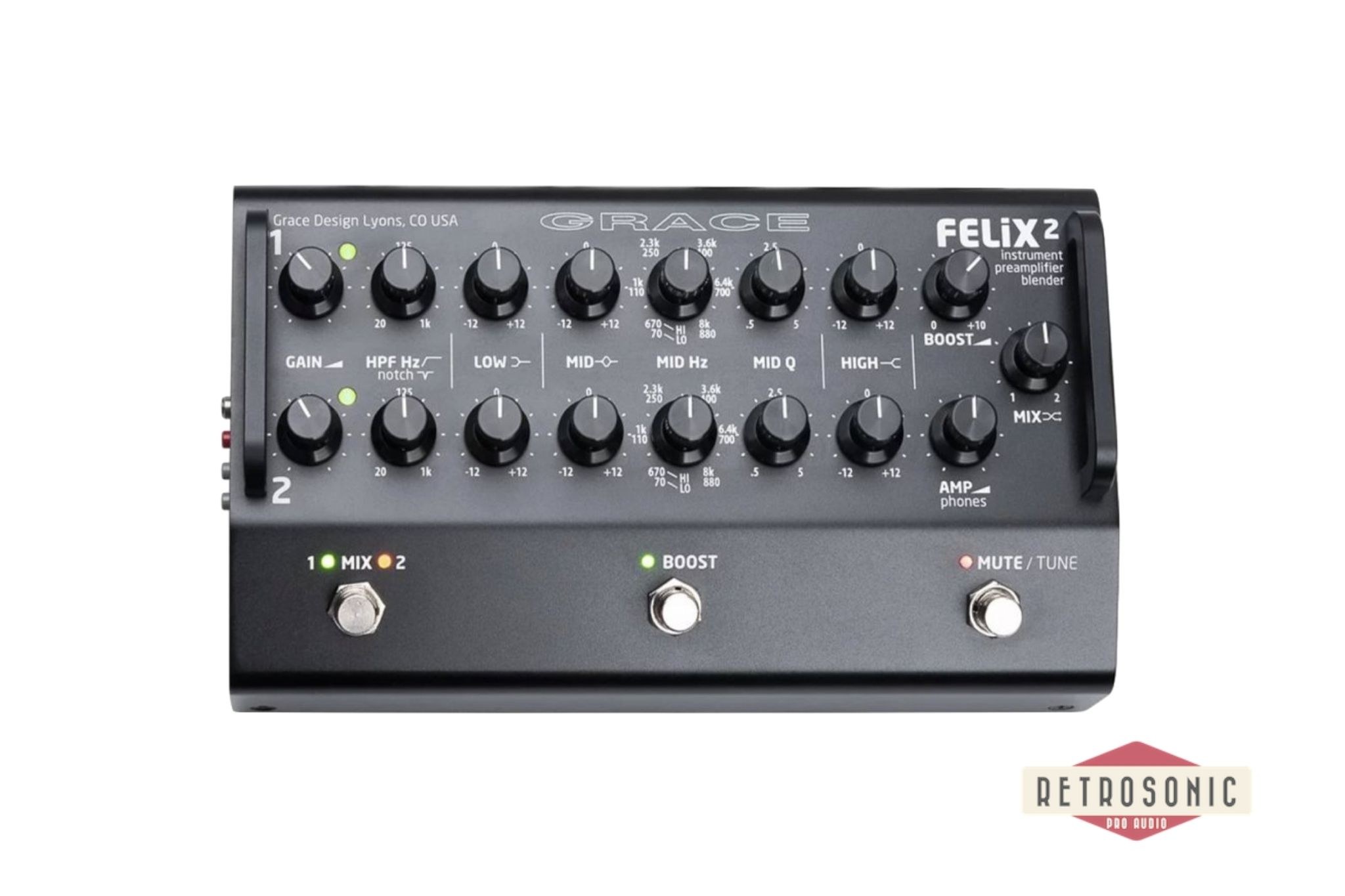 Grace Design FELIX2 Studio Quality 2 Channel Acoustic Preamp / EQ / DI Black